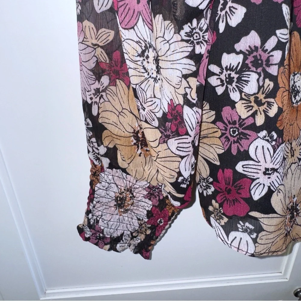 Steve Madden Floral Me Not Top Women's Blouse Multicolor Red Small CottageCore